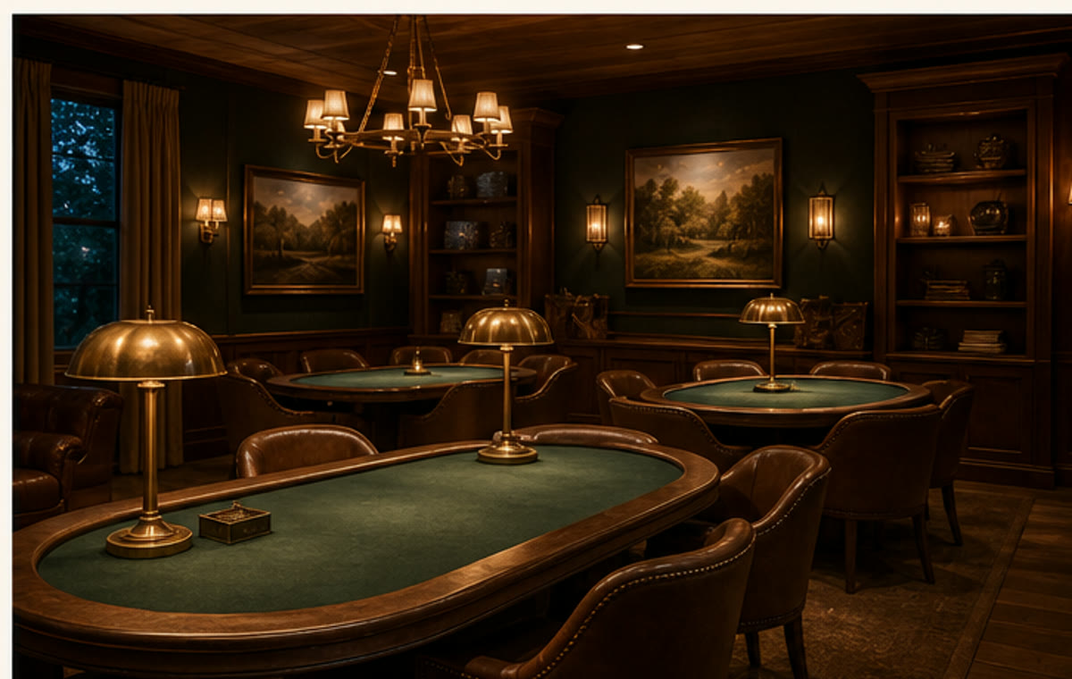 Intimate green-felt evening salon